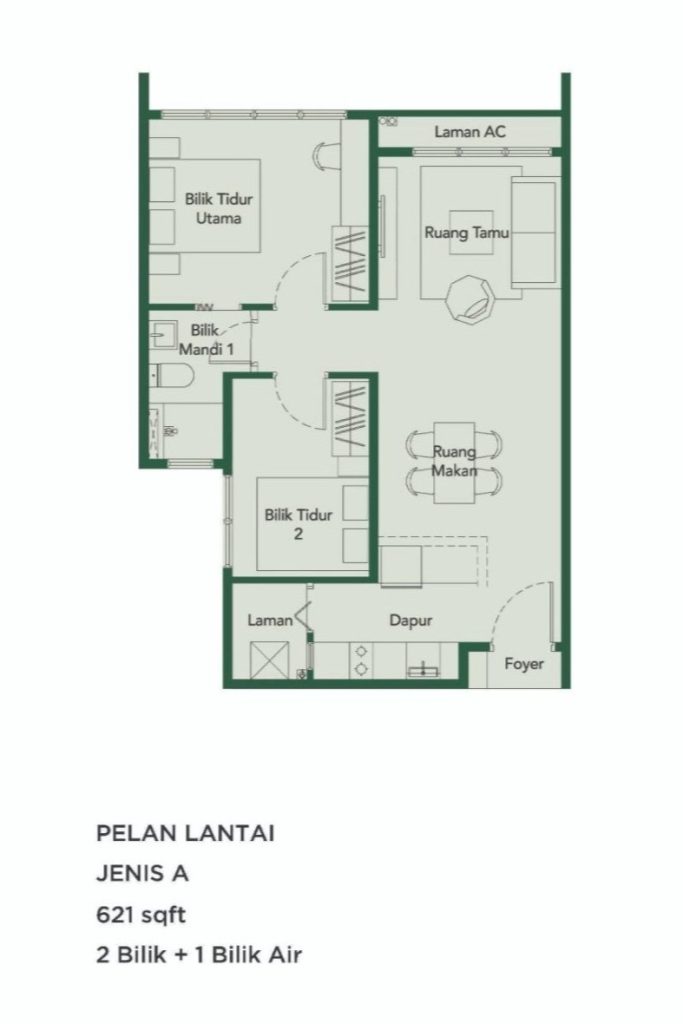 The floor plan of Type A for Flora Hijauan Melati East that is near to LRT Gombak, ECRL and Terminal Bersepadu Gombak.