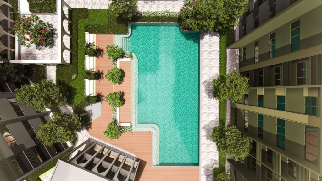 Kolam renang untuk Flora Hijauan Melati East yang berdekatan Stesen LRT Gombak, ECRL and Terminal Bersepadu Gombak.